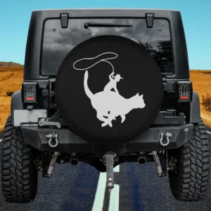 Cowboy lasso cat silhouette herder spare tire cover with no camera hole