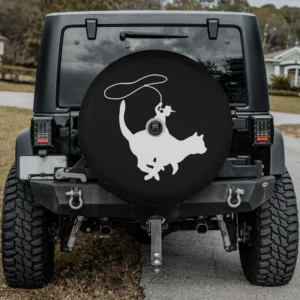 Cowboy lasso cat silhouette herder spare tire cover with camera hole