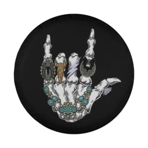 Cowboy skeleton hand turquoise rings Halloween design for spare tire cover