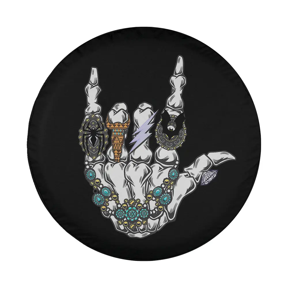 Cowboy skeleton hand turquoise rings Halloween design for spare tire cover