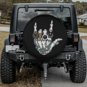 Cowboy skeleton hand turquoise rings Halloween spare tire cover with camera hole