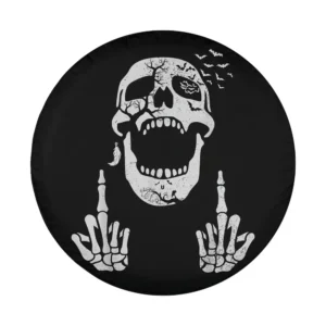 Cracked skull bats skeleton middle finger Halloween design for spare tire cover