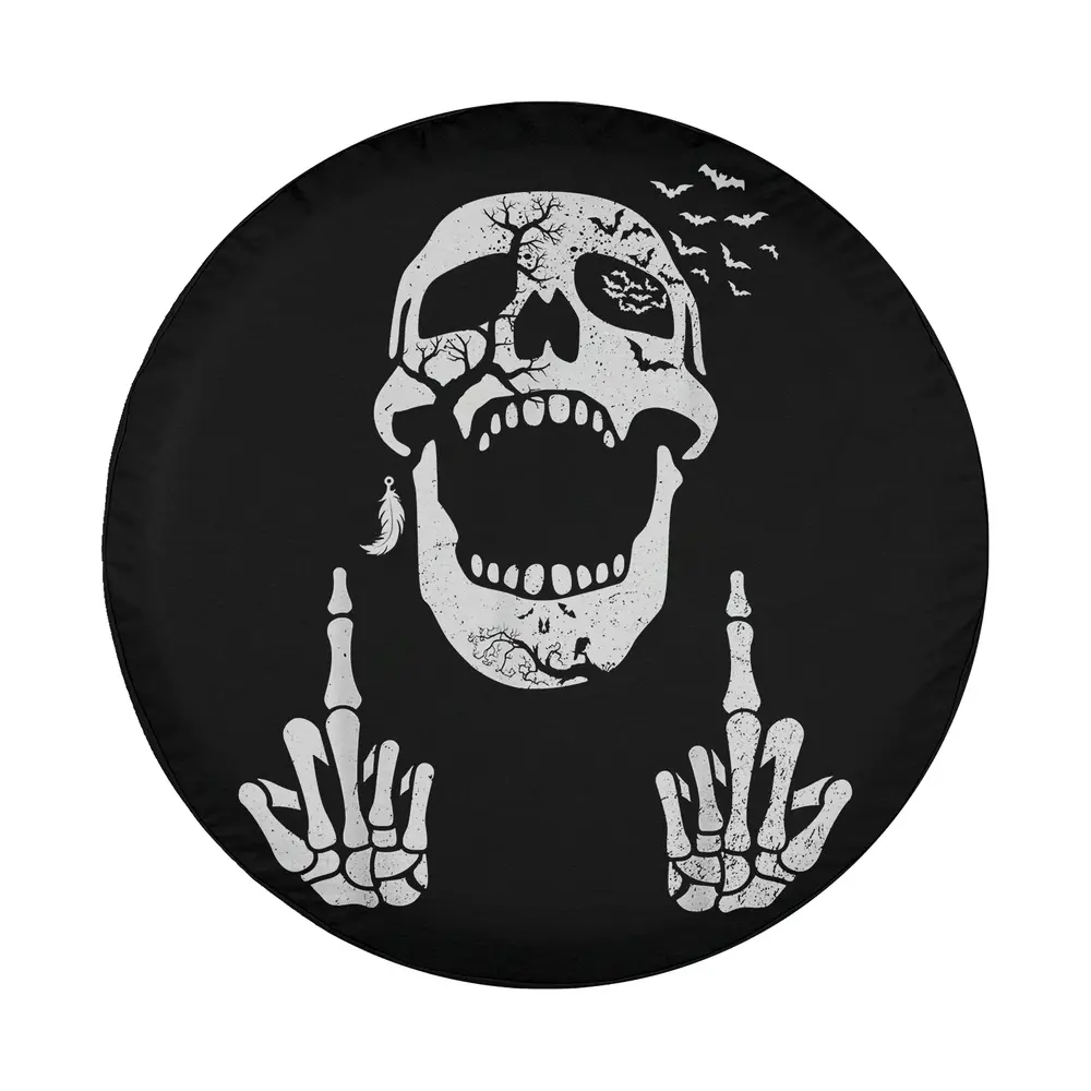 Cracked skull bats skeleton middle finger Halloween design for spare tire cover