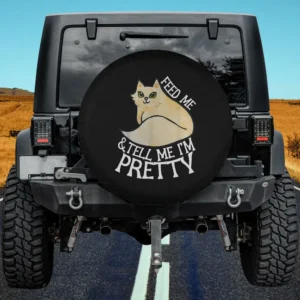 Cream fluffy cat feed me tell me pretty spare tire cover with no camera hole for Jeep and SUV
