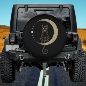 Crescent moon cat tarot moon cycle spare tire cover with no camera hole for Jeep and SUV