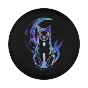 crescent moon mystical cat tarot card design on spare tire cover