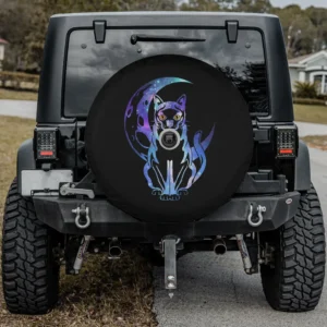 crescent moon mystical cat tarot card spare tire cover with camera hole