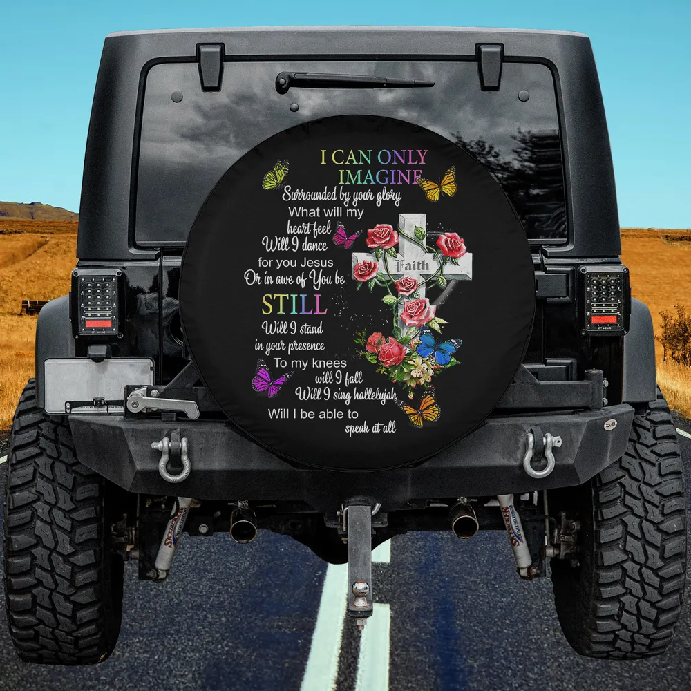 Cross with roses and butterflies Christian faith spare tire cover no camera hole