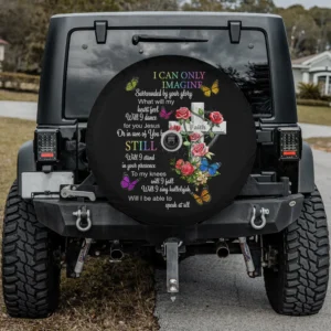Cross roses butterflies Christian faith spare tire cover with backup camera hole