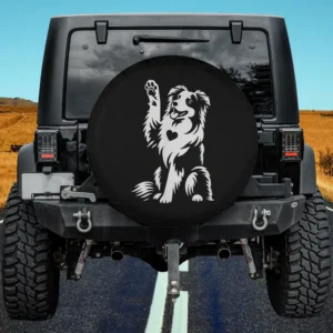 Cute Australian Shepherd heart paw dog spare tire cover on Jeep outdoors