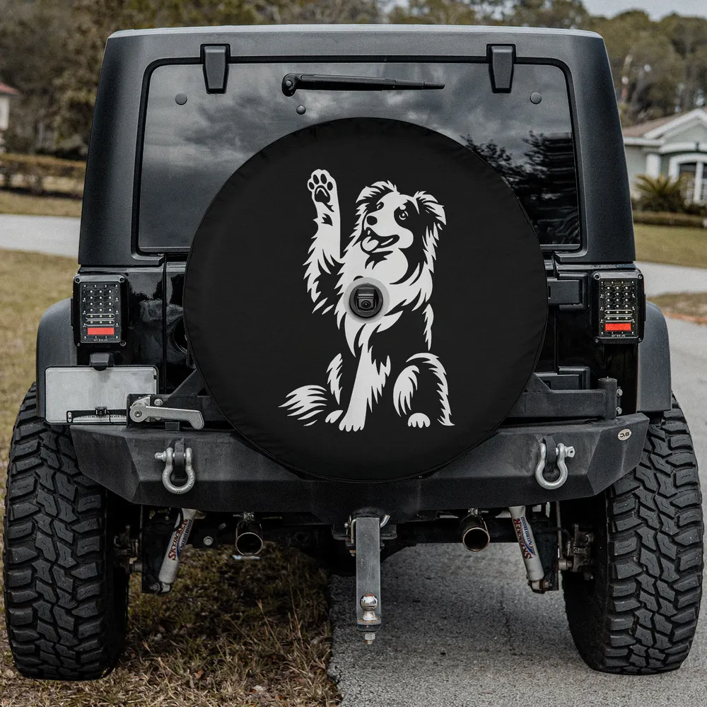 Australian Shepherd dog heart paw spare tire cover with camera hole for SUV