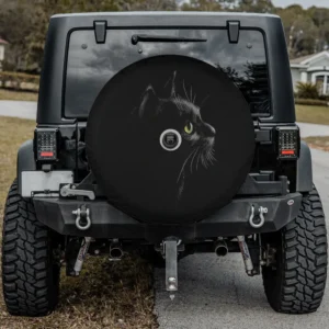 cute black cat green eyes kitten spare tire cover with camera hole for Jeep SUV RV