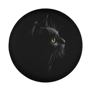 cute black cat green eyes kitten tire cover design art closeup
