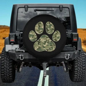 Cute camo paw print camouflage dog lover spare tire cover with no camera hole for RV Jeep SUV