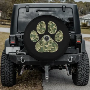 Cute camo paw print camouflage dog lover spare tire cover with camera hole for Jeep RV SUV