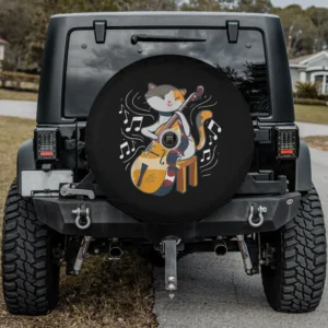 Cute cartoon cat double bass musical notes spare tire cover with backup camera hole