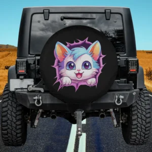 Cute cartoon kitten ripped hole funny cat spare tire cover with no camera hole