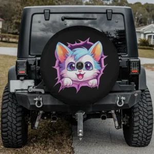 Cute cartoon kitten ripped hole funny cat spare tire cover with backup camera hole