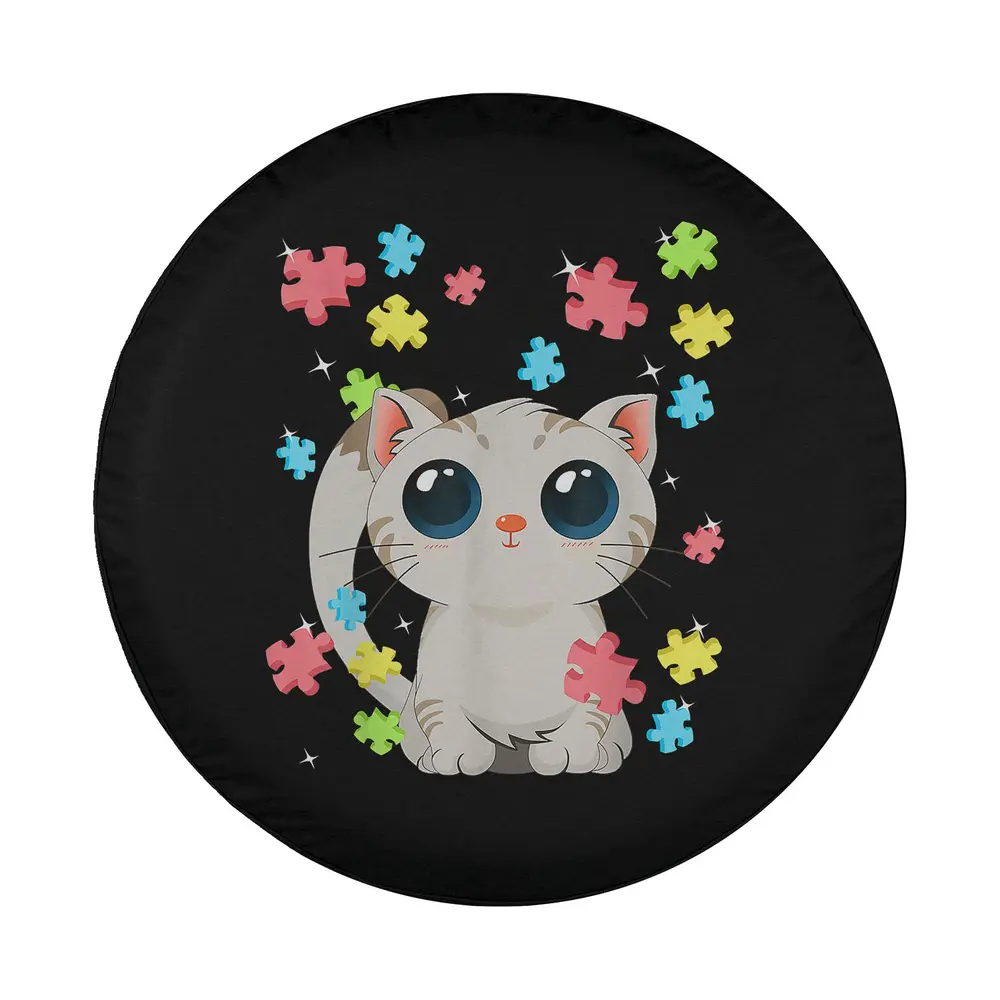 Design of cute cat colorful puzzle balloons autism awareness spare tire cover