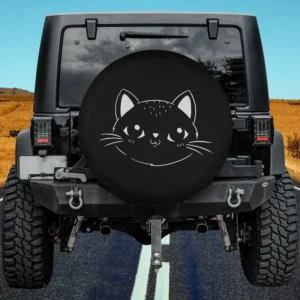 Cute cat simple face line art spare tire cover with no camera hole for Jeep and SUV