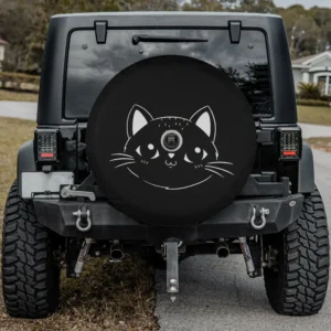 Cute cat simple face line art spare tire cover with backup camera hole for Jeep Wrangler