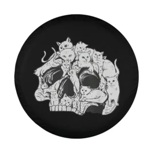 Hand-drawn cute cats skull bone head skeleton design for cat spare tire cover
