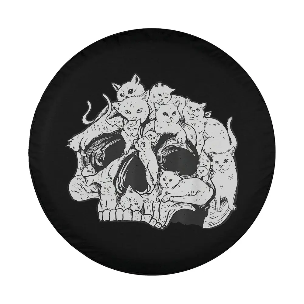 Hand-drawn cute cats skull bone head skeleton design for cat spare tire cover