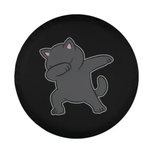 Cartoon dabbing cat on black background spare tire cover design only