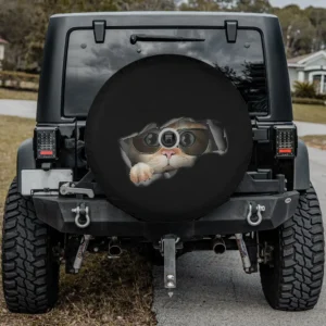 Cute glasses cat torn hole cartoon spare tire cover with camera hole for SUV RV