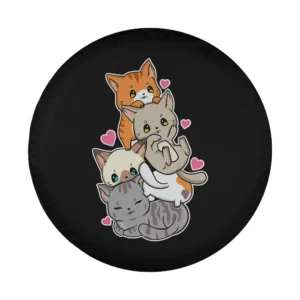Cute kitty pile with pink hearts anime cat design for spare tire cover