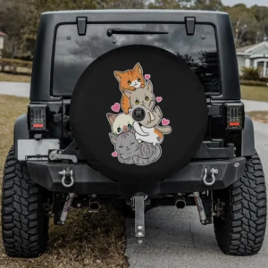 Cute kitty pile with pink hearts anime cat spare tire cover with camera hole