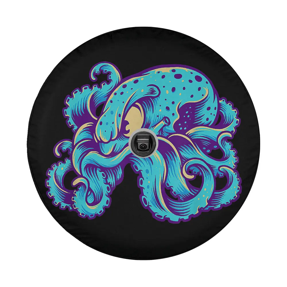 Cute purple octopus funny retro design for spare tire cover