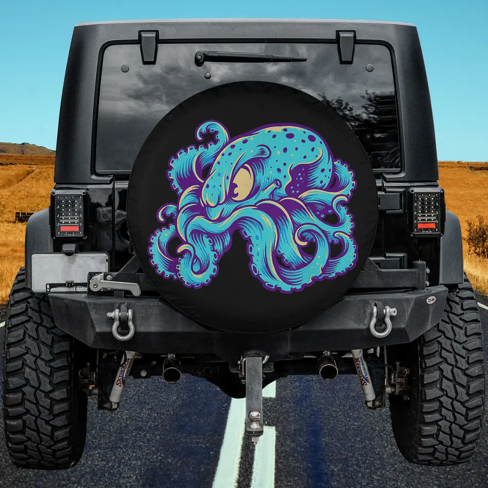 Cute Octopus Purple Men Funny Retro Spare Tire Cover No Camera Hole