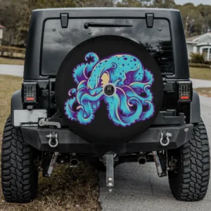 Cute purple octopus funny retro spare tire cover with camera hole on Jeep