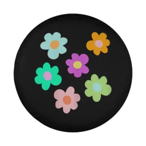 Cute pastel daisy flowers funny floral design for spare tire cover close-up