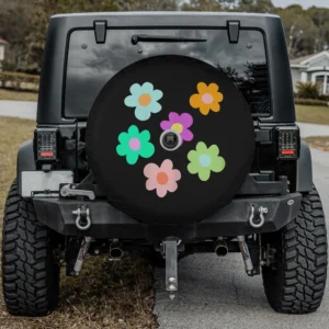 Cute pastel daisy flowers funny floral spare tire cover with camera hole for SUV or trailer