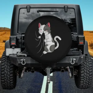 Cute playful kitty scratching cartoon cat spare tire cover for Jeep or SUV