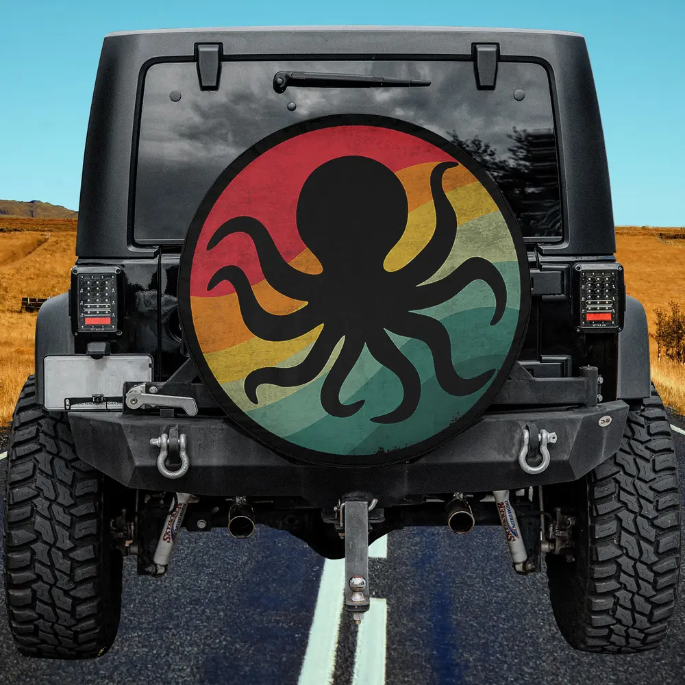 Cute sea creatures fishing minoan octopus lover spare tire cover without camera hole