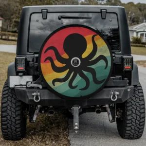 Cute sea creatures fishing minoan octopus lover spare tire cover with camera hole