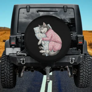 Cute Siberian Husky Pink Pajamas Bedtime Spare Tire Cover No Camera Hole