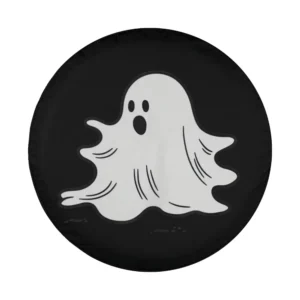Cute spooky cartoon ghost black halloween spare tire cover design only