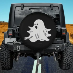 Cute spooky cartoon ghost black halloween spare tire cover no camera hole