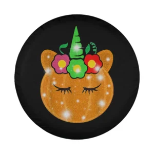 Cute unicorn pumpkin floral crown design for thanksgiving spare tire cover