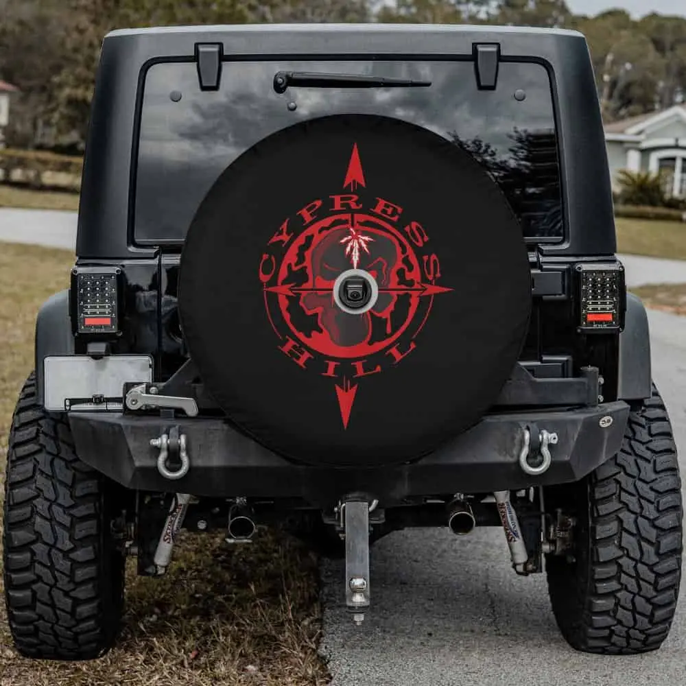 Cypress Hill skull compass funny spare tire cover with backup camera hole, Jeep RV