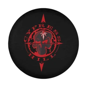 Cypress Hill skull compass funny spare tire cover graphic design closeup