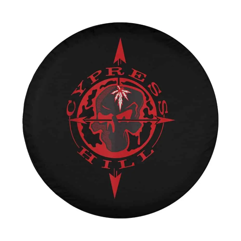 Cypress Hill skull compass funny spare tire cover graphic design closeup