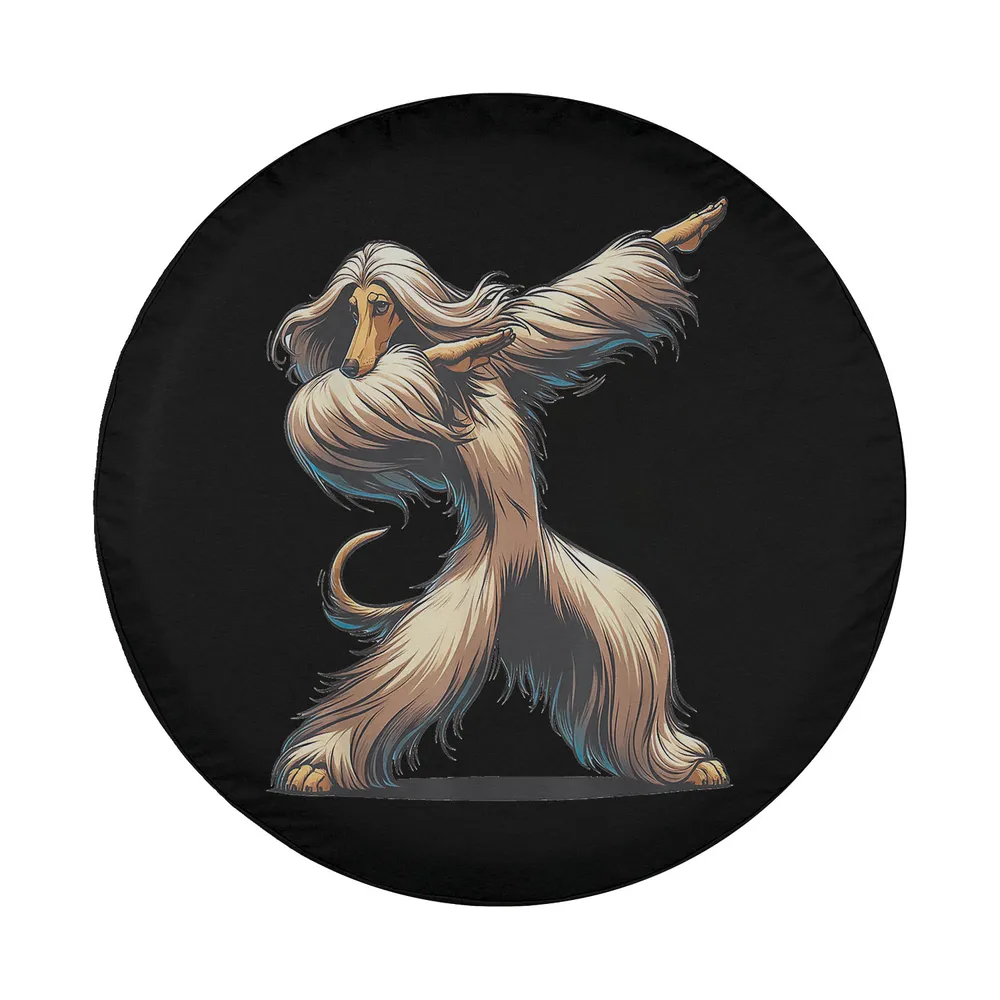cartoon afghan hound dabbing dog design for spare tire cover