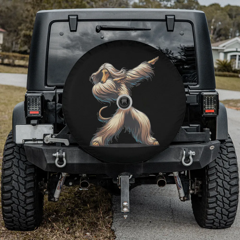 dab afghan hound dancing dabbing dog spare tire cover with camera hole for SUV