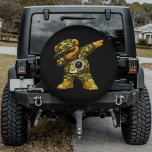 dabbing camo teddy bear hip hop camouflage spare tire cover with camera hole
