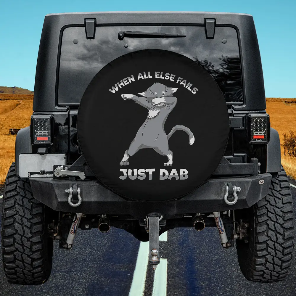 dabbing cartoon cat just dab slogan spare tire cover no camera hole for Jeep